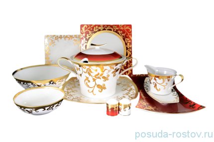 Столовый сервиз на 6 персон 26 предметов &quot;Тоска /Бордо /Золотые цветы&quot; / 061784