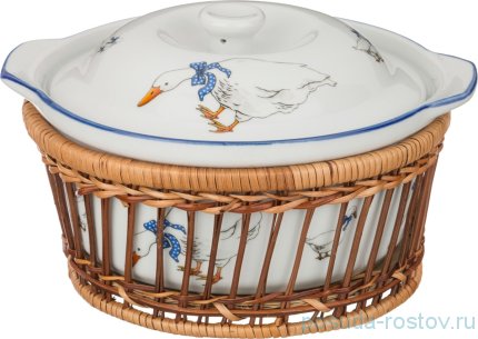 Блюдо 18 х 8 см с крышкой 1,2 л &quot;Гуси&quot; / 194392