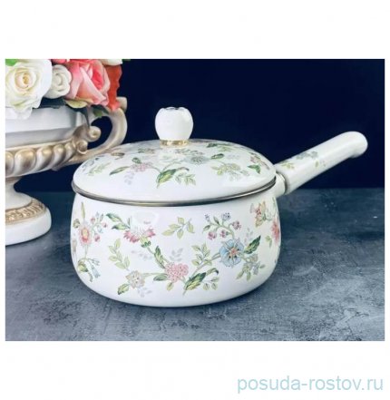 Ковш 18 см с крышкой эмалированный 2,8 л &quot;Magnolia&quot; (подарочная упаковка) / 332300