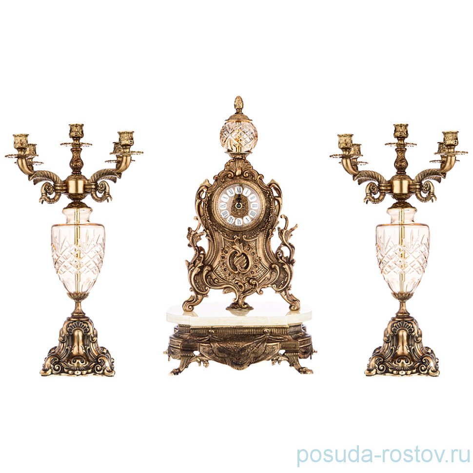 Набор 3 предмета (часы настольные кварцевые + 2 подсвечника) "Olympus Brass" / 212282