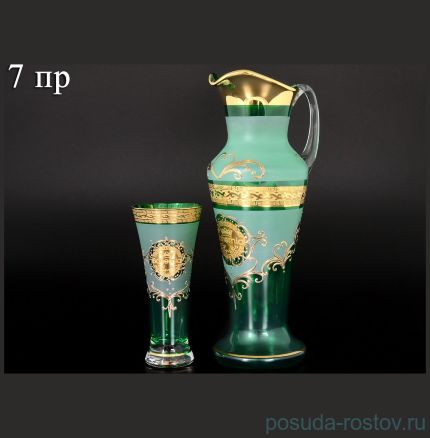 Набор для воды 7 предметов (кувшин 1,5 л + 6 стаканов) зелёный &quot;Иксовка /Богемия /Антик&quot;  / 083754