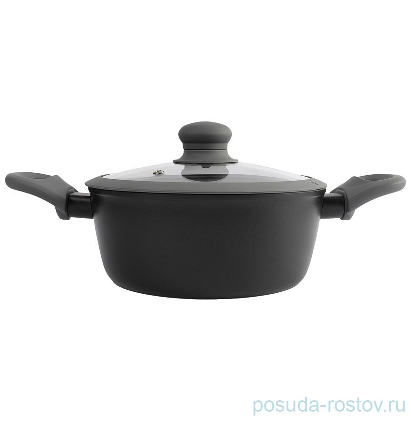 Кастрюля 20 см с крышкой антипригарное покрытие 2,3 л серо-черная "Robust" / 374688