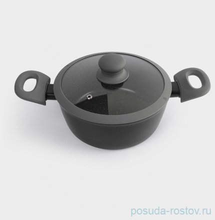 Кастрюля 20 см с крышкой антипригарное покрытие 2,3 л серо-черная &quot;Robust&quot; / 374688