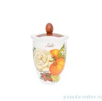 Банка для сыпучих продуктов 19 см с деревянной крышкой Соль &quot;Artigianato ceramico /Апельсин и роза&quot; / 228416