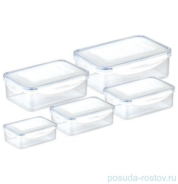 Набор контейнеров 5 шт (200 мл, 500 мл, 1 л, 1,5 л, 2,5 л) прямоугольные "FRESHBOX"  / 141636