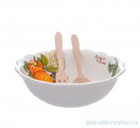 Салатник 25 см с ложками &quot;Artigianato ceramico /Апельсин и роза&quot; / 228329
