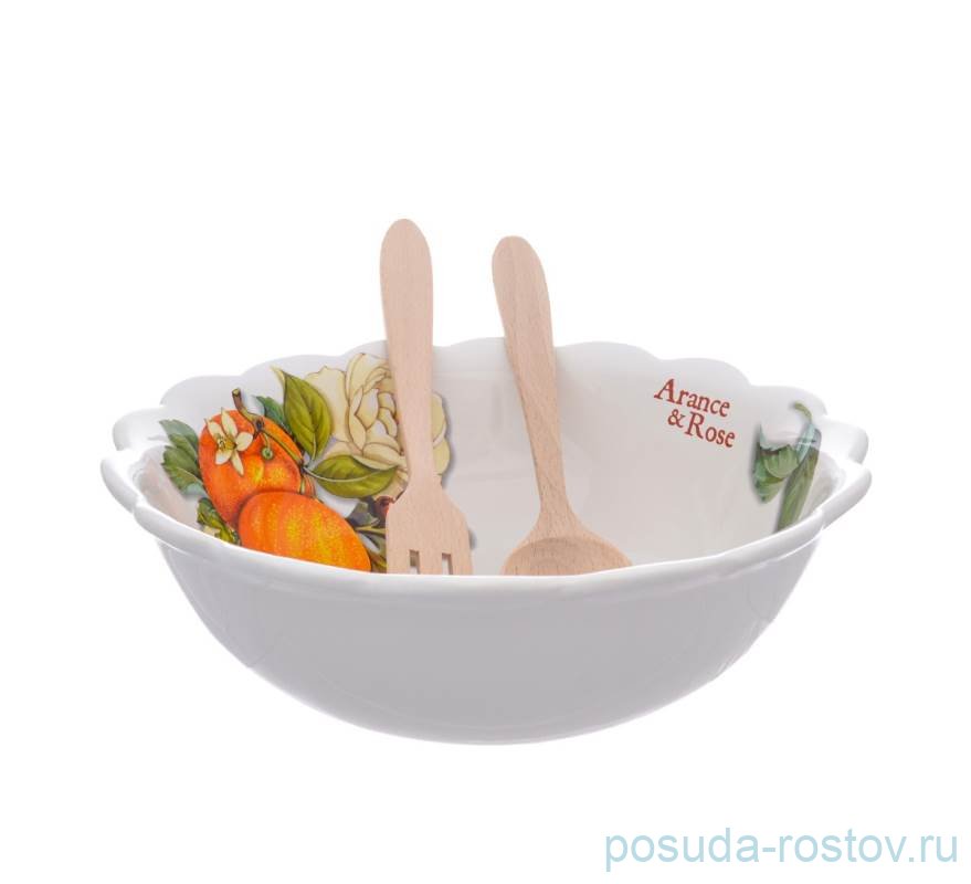 Салатник 25 см с ложками "Artigianato ceramico /Апельсин и роза" / 228329