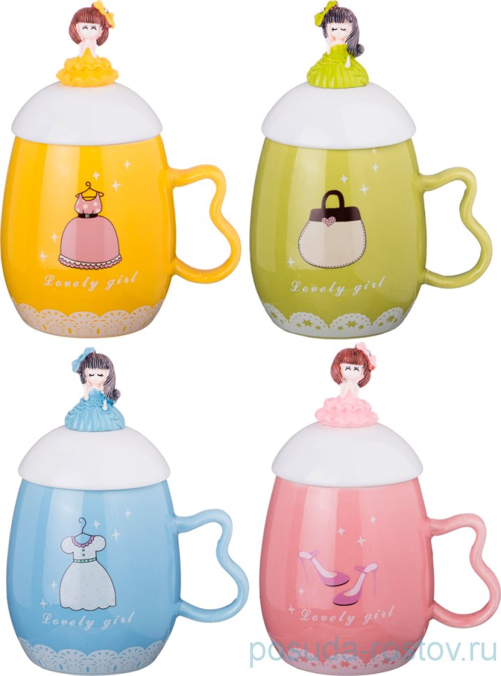 Кружка 400 мл с крышкой и ложкой "Cup creative" в ассортименте / 257036