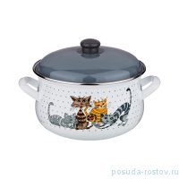 Кастрюля 18 х 10,5 см с крышкой эмалированная 2,4 л &quot;Озорные коты&quot;   / 196827