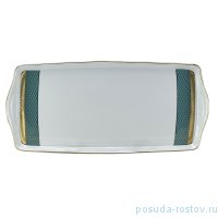 Поднос 26 см прямоугольный &quot;Сабина /Сетка на бирюзовом /Золотая лента&quot; / 274522