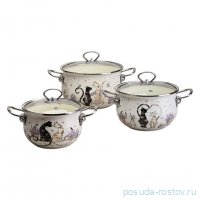 Набор кастрюль 6 предметов (18 см - 2 л, 20 см - 2,8 л, 22 см - 3,8 л) &quot;Lavander cats&quot; / 368449