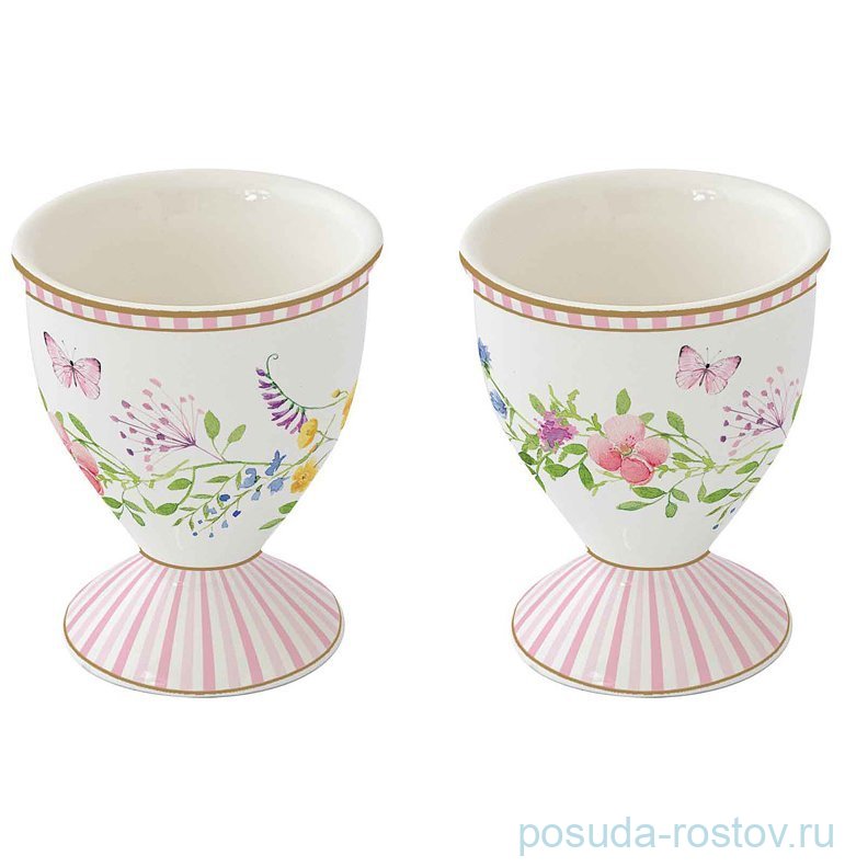 Подставка для яйца 6,5 см 2 шт бело-розовые "Цветы /Happy Easter" / 369102