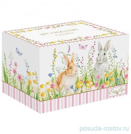 Подставка для яйца 6,5 см 2 шт бело-розовые &quot;Цветы /Happy Easter&quot; / 369102