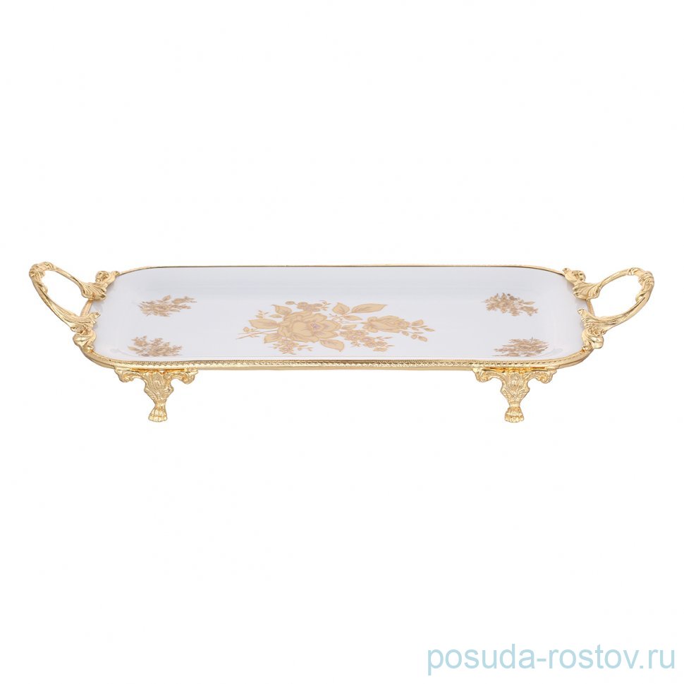 Поднос 49 х 20 х 7 см прямоугольный н/н с ручками "Роза"  / 333574