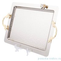 Поднос 44 х 32 см прямоугольный с ручками &quot;Цветок /Silver&quot; / 246477