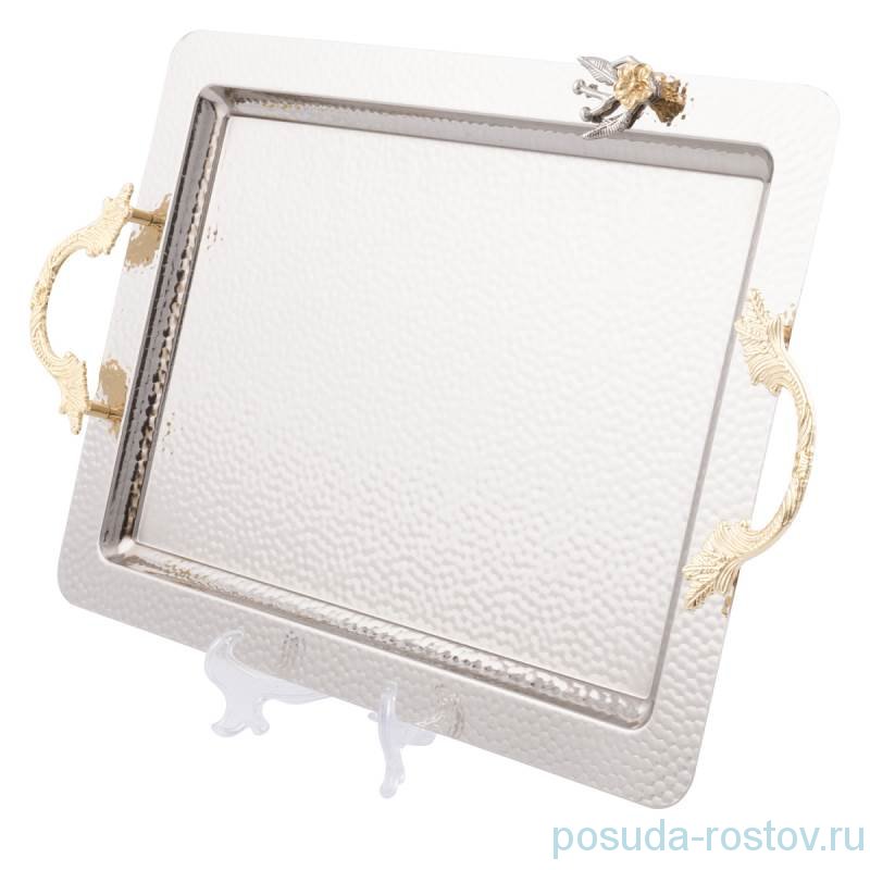 Поднос 44 х 32 см прямоугольный с ручками "Цветок /Silver" / 246477