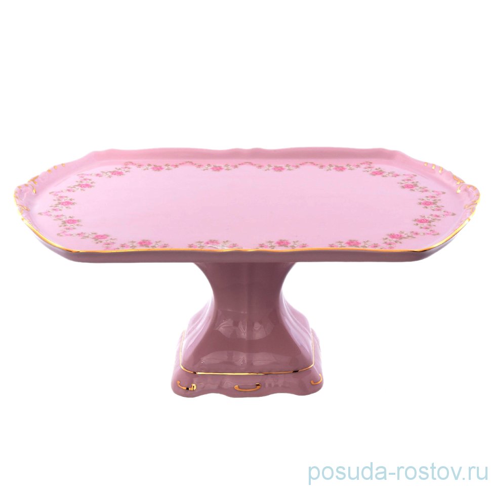 Блюдо 28 см прямоугольное н/н "Соната /Розовый цветок" розовая / 148681