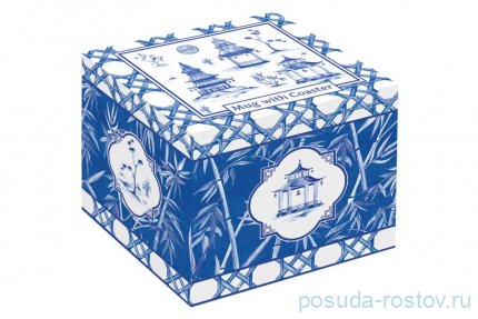 Кружка 350 мл с крышкой/подставкой из акации белая &quot;Пагода&quot; (подарочная упаковка) / 291660