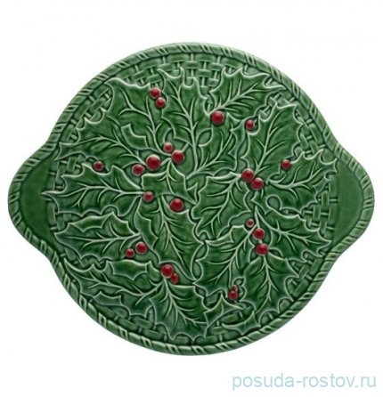 Поднос 36 см круглый с ручками зелёный &quot;Holly&quot; / 310759