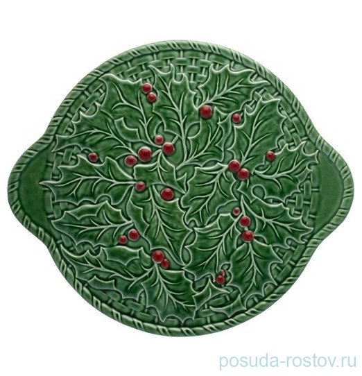 Поднос 36 см круглый с ручками зелёный "Holly" / 310759