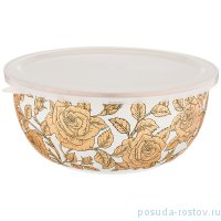 Салатник 24 х 10,5 см эмалированный 2,8 л с пластиковой крышкой белый &quot;Agness /Ренессанс /Розы&quot; / 210650