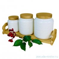 Набор банок для сыпучих продуктов 3 шт (1 л, 600, 360 мл) на подставке &quot;Bamboo&quot; (подар упаковка) / 366478