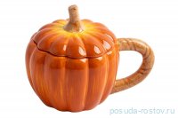 Кружка 450 мл с крышкой оранжево-зеленая &quot;Тыква /Bright pumpkin&quot; / 378577