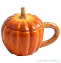 Кружка 450 мл с крышкой оранжево-зеленая &quot;Тыква /Bright pumpkin&quot; / 378577