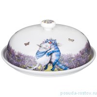 Блюдо для блинов 23 см с крышкой &quot;Синие коты /Лаванда&quot; / 250821