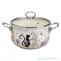 Кастрюля 22 см со стеклянной крышкой эмалированная 3,8 л &quot;Lavander cats&quot; / 368442
