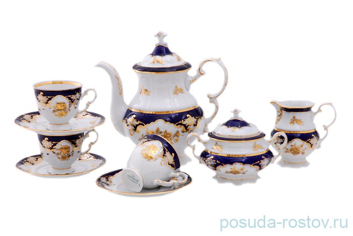 Кофейный сервиз на 6 персон 15 предметов "Соната /Золотая роза /Кобальт" / 027902