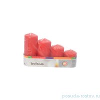 Свечи столбик 4 шт (13 х 5, 11,1 х 5, 9 х 5, 6 х 4 см) &quot;Красные /Bolsius&quot; / 257281