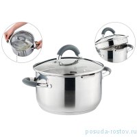 Кастрюля 20 x 11,5 см со стеклянной крышкой темно-серые ручки 3 л &quot;Profi home&quot; / 273867