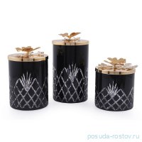 Набор банок для сыпучих продуктов 3 предмета чёрные &quot;Ananas /Бабочки&quot; / 246914