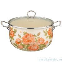 Кастрюля 16 см со стеклянной крышкой эмалированная 6,5 л &quot;Корейская роза&quot; / 231619