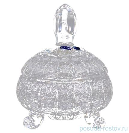 Вазочка 15 см с крышкой на 3-х ножках &quot;Glasspo /Хрусталь резной&quot; / 071374