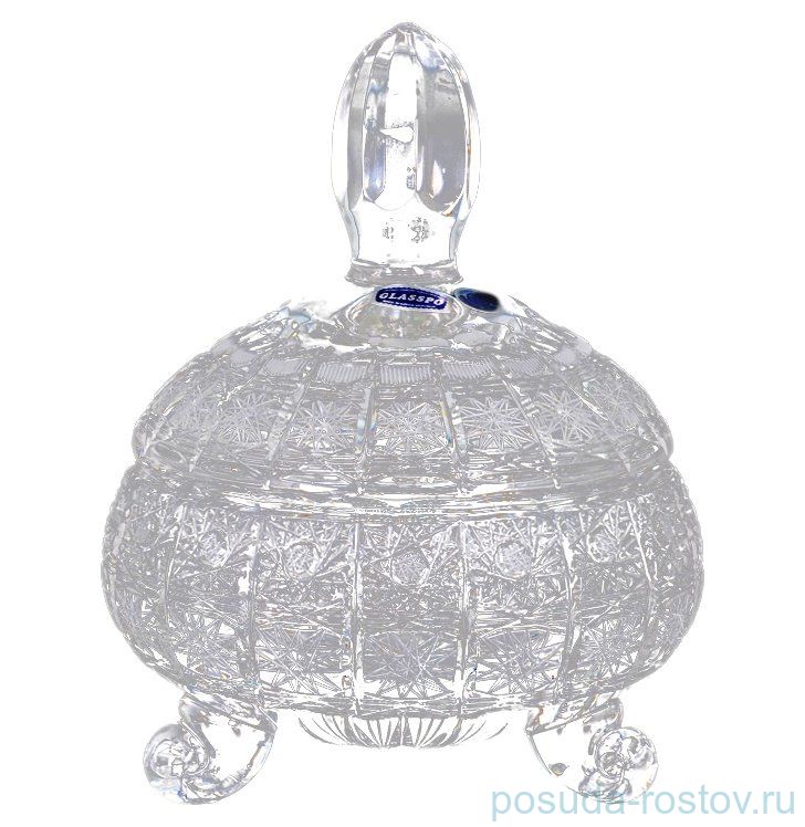 Вазочка 15 см с крышкой на 3-х ножках "Glasspo /Хрусталь резной" / 071374