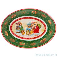 Блюдо 18 х 13 х 5 см овальное зелёное &quot;Новогодняя сказка /Совы&quot; / 225169