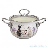 Кастрюля 16 см со стеклянной крышкой эмалированная 1,5 л &quot;Lavander cats&quot; / 368439