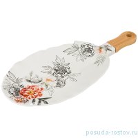 Блюдо для сервировки 39,5 х 17,8 х 2,5 см с деревянной ручкой &quot;Цветочная cимфония&quot; / 208503