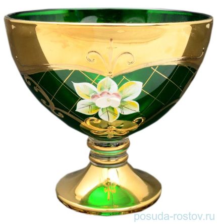 Креманка 13 см &quot;Лепка зеленая&quot; золотая ножка / 053868
