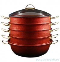 Мантоварка 30 х 14 см стеклянная крышка антипр. покрытие 6,8 л красная &quot;GRANITE STEAMER SET&quot; / 295704