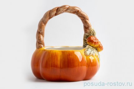 Конфетница 21 х 21 см с ручкой оранжево-зеленая &quot;Тыква /Bright pumpkin&quot; / 378565