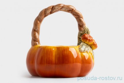 Конфетница 21 х 21 см с ручкой оранжево-зеленая &quot;Тыква /Bright pumpkin&quot; / 378565