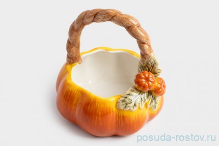Конфетница 21 х 21 см с ручкой оранжево-зеленая &quot;Тыква /Bright pumpkin&quot; / 378565