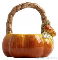 Конфетница 21 х 21 см с ручкой оранжево-зеленая &quot;Тыква /Bright pumpkin&quot; / 378565