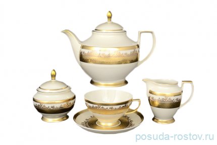 Чайный сервиз на 6 персон 15 предметов &quot;Констанц /Cream Gold 9320 /Золотая лента&quot; / 159909