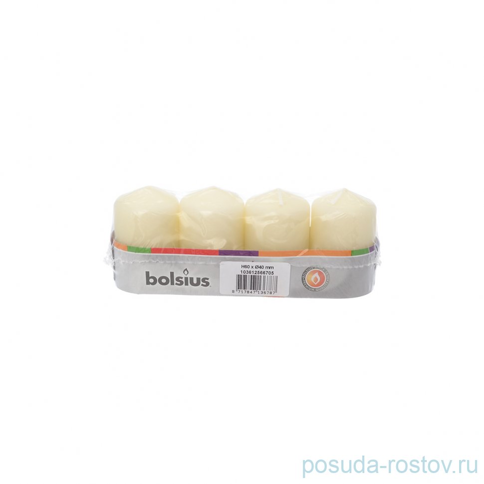 Свечи столбик 6 х 4 см 4 шт "Кремовые /Bolsius" / 257274