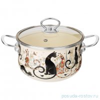 Кастрюля 20 х 12 см со стеклянной крышкой эмалированная 2,8 л &quot;Парижские коты&quot; / 330260
