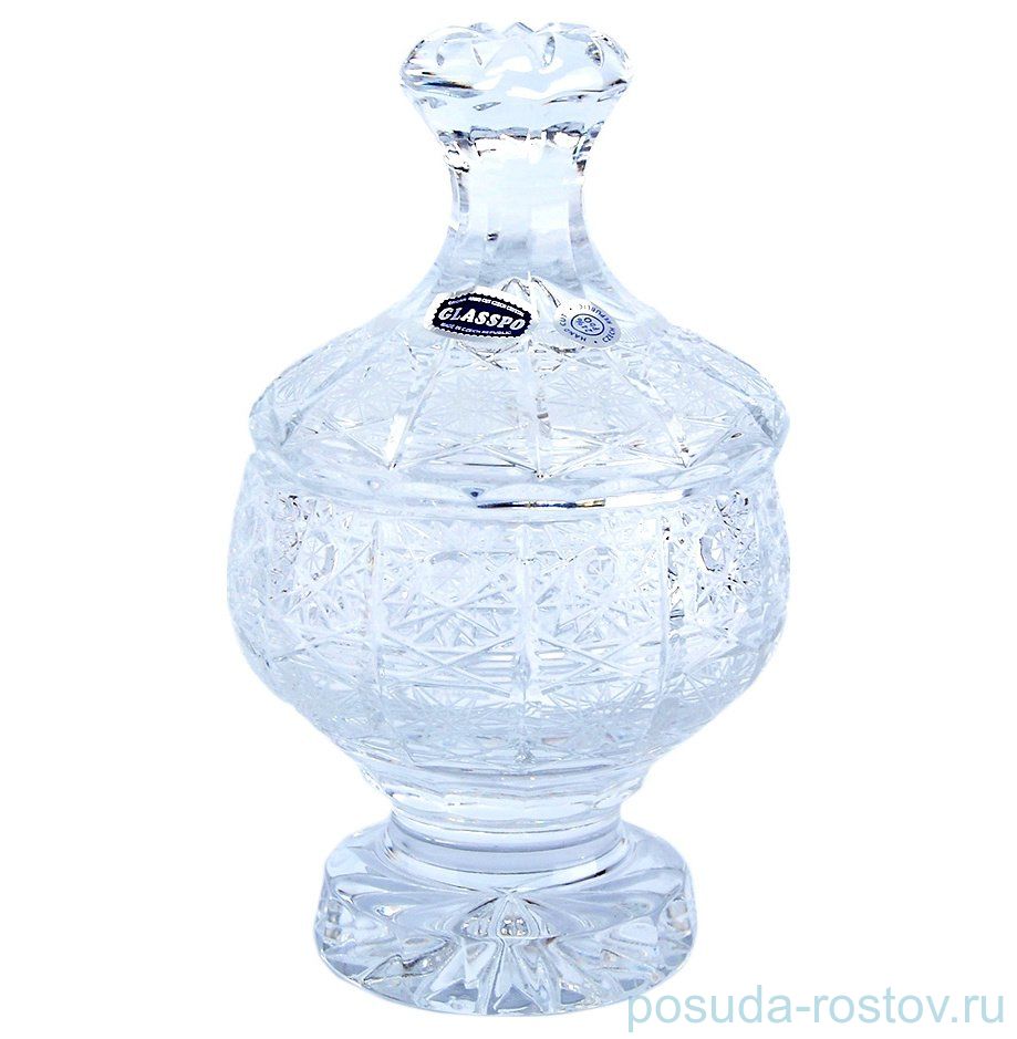 Вазочка 10 см с крышкой н/н "Glasspo /Хрусталь резной" / 079353